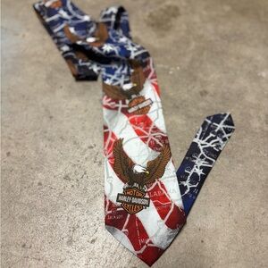 HARLEY DAVIDSON Tie Necktie SCREAMING EAGLE MOTORCYCLE FLAG USA AMERICA 90s Y2K